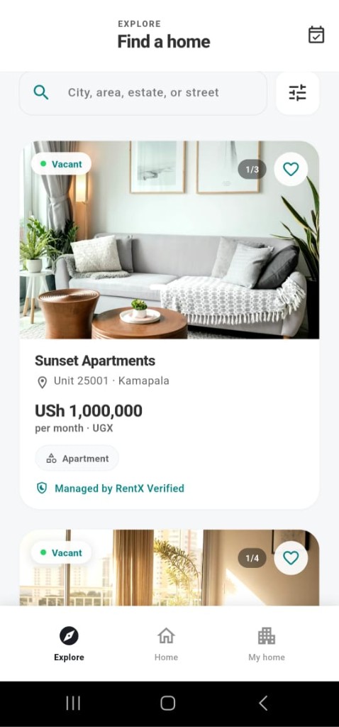 RentX Explore listings with search
