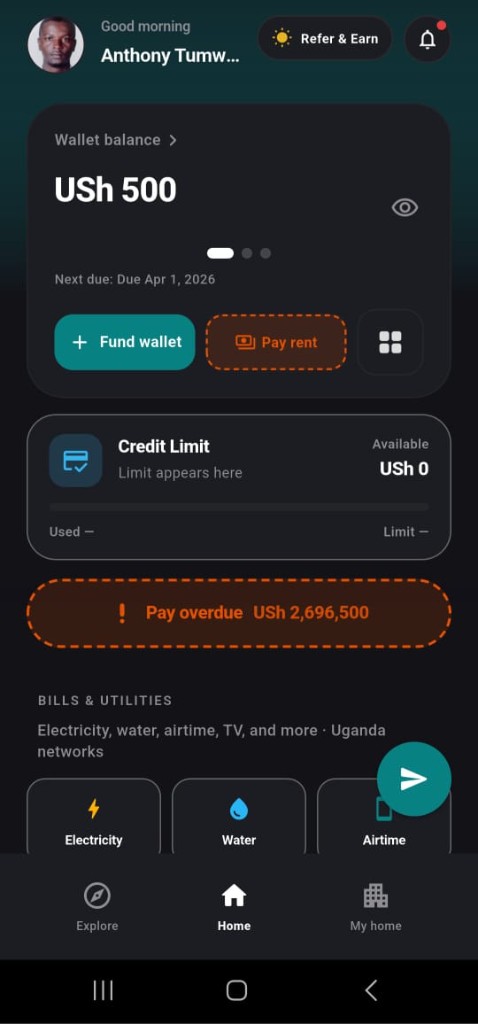 RentX tenant home with wallet and pay rent